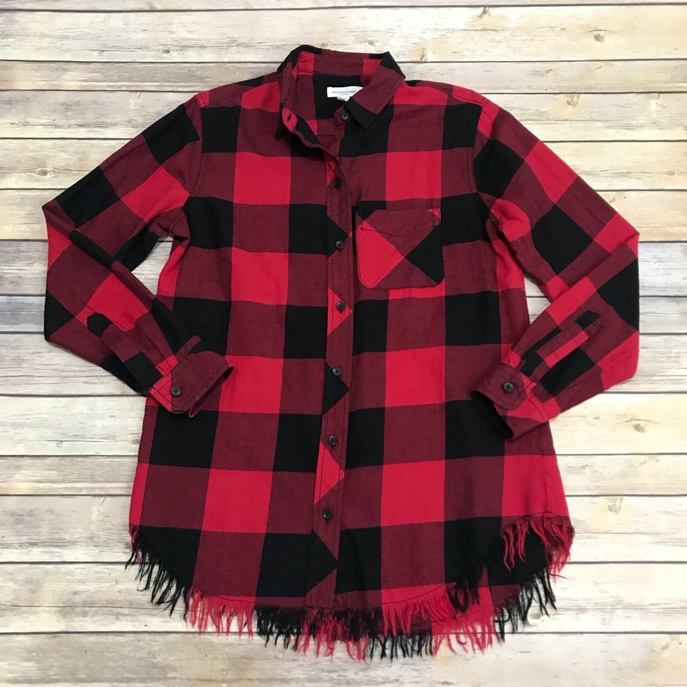 Beach lunch lounge red black fringe flannel Sz S